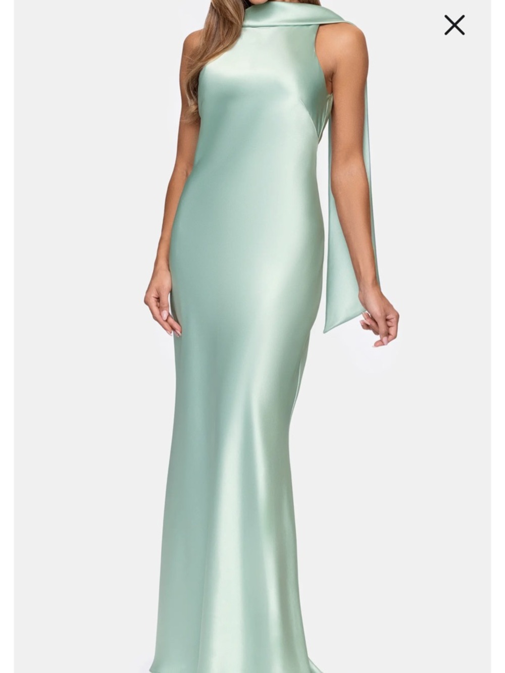 Xscape Mint Satin Halter-Style Wedding Dress - Picture 3 of 5